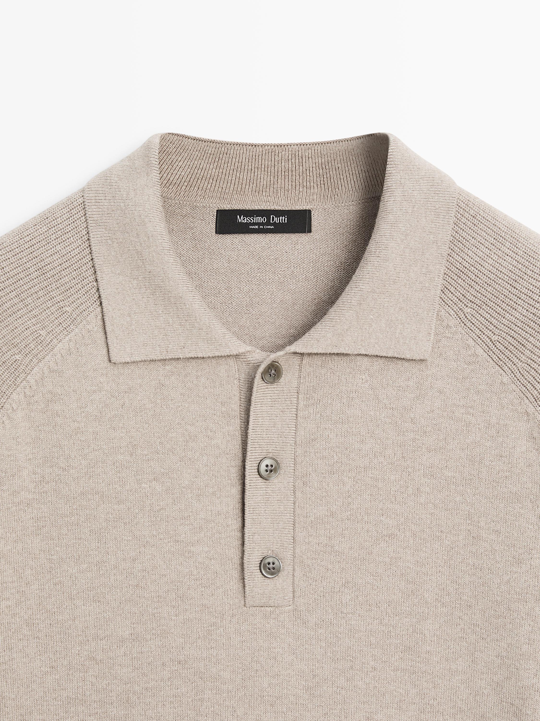 Cotton blend knit polo sweater