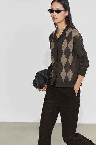 100% wool argyle knit cardigan — 205 2