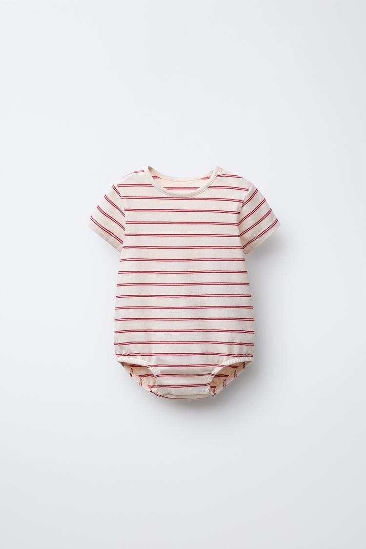 Bodysuits Zara Body Neonato BODY A RIGHE TESSUTO Ecrù Chiaro ZARA