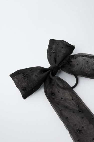 ORGANZA BOW AND BEAD SCRUNCHIE CLIP - Black by Zara - Image 1