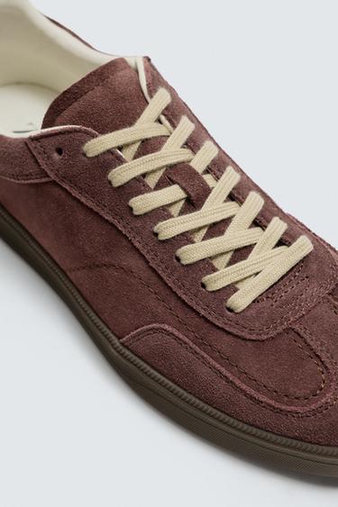 CONTRAST SOLE LEATHER TRAINERS - Burgundy Red by Zara - Image 2