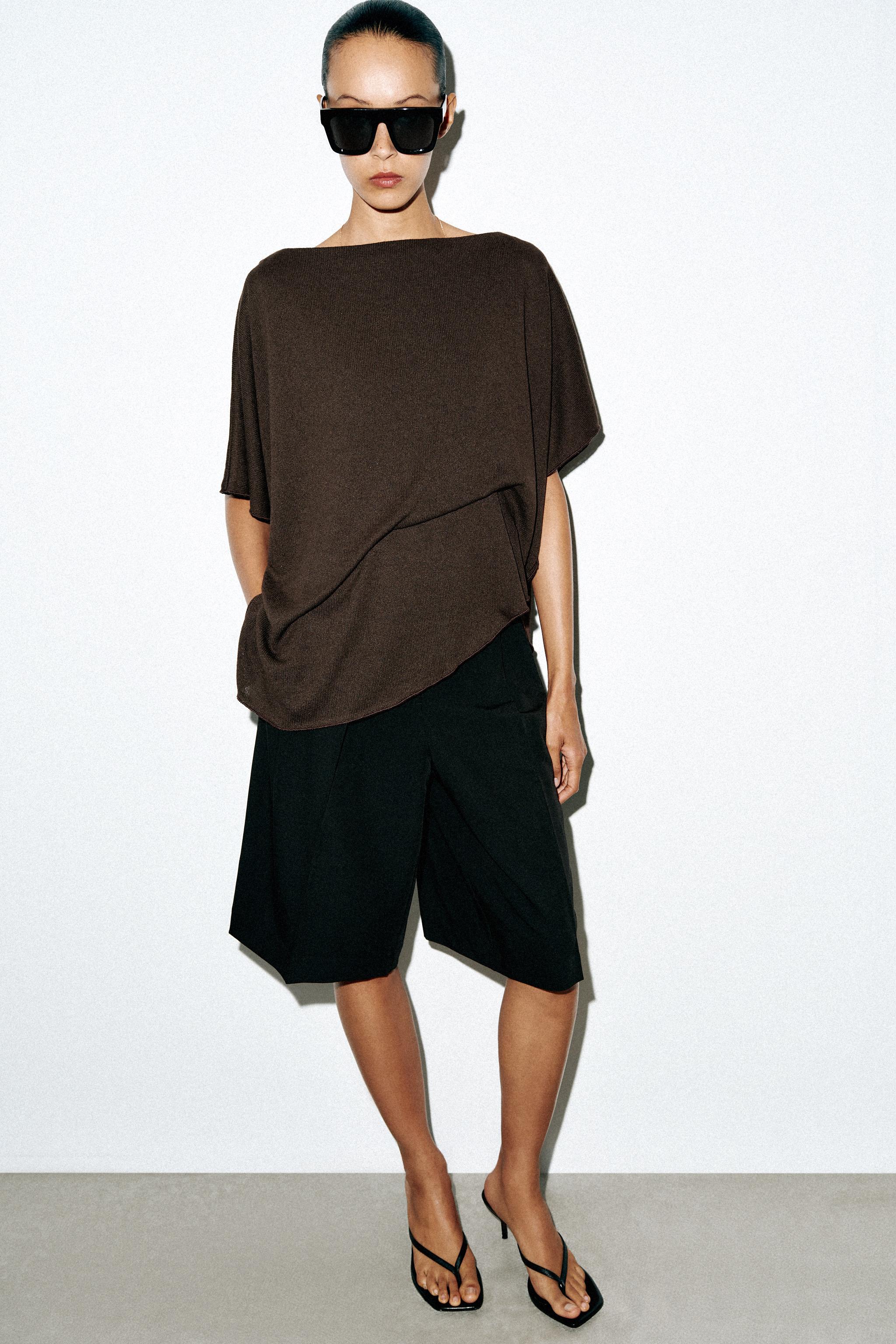 DRAPED CAPE TOP — Dark brown
