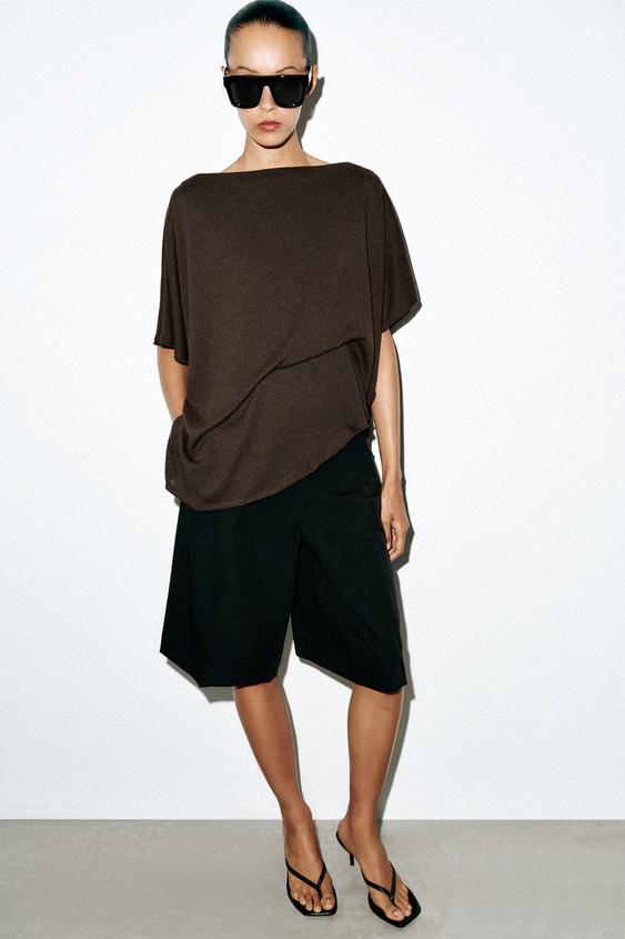 TOP CAPA DRAPEADA - Marrón oscuro de Zara - Imagen 0