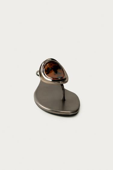SANDALES PLATES EN CUIR MARISA BERENSON X ZARA - Plomb de Zara - Image 2