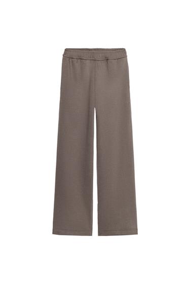 Zara WIDE LEG FLEECE PANTS - Mink