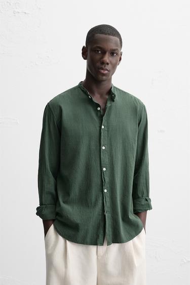 CREASED-EFFECT SHIRT - Bottle green by Zara