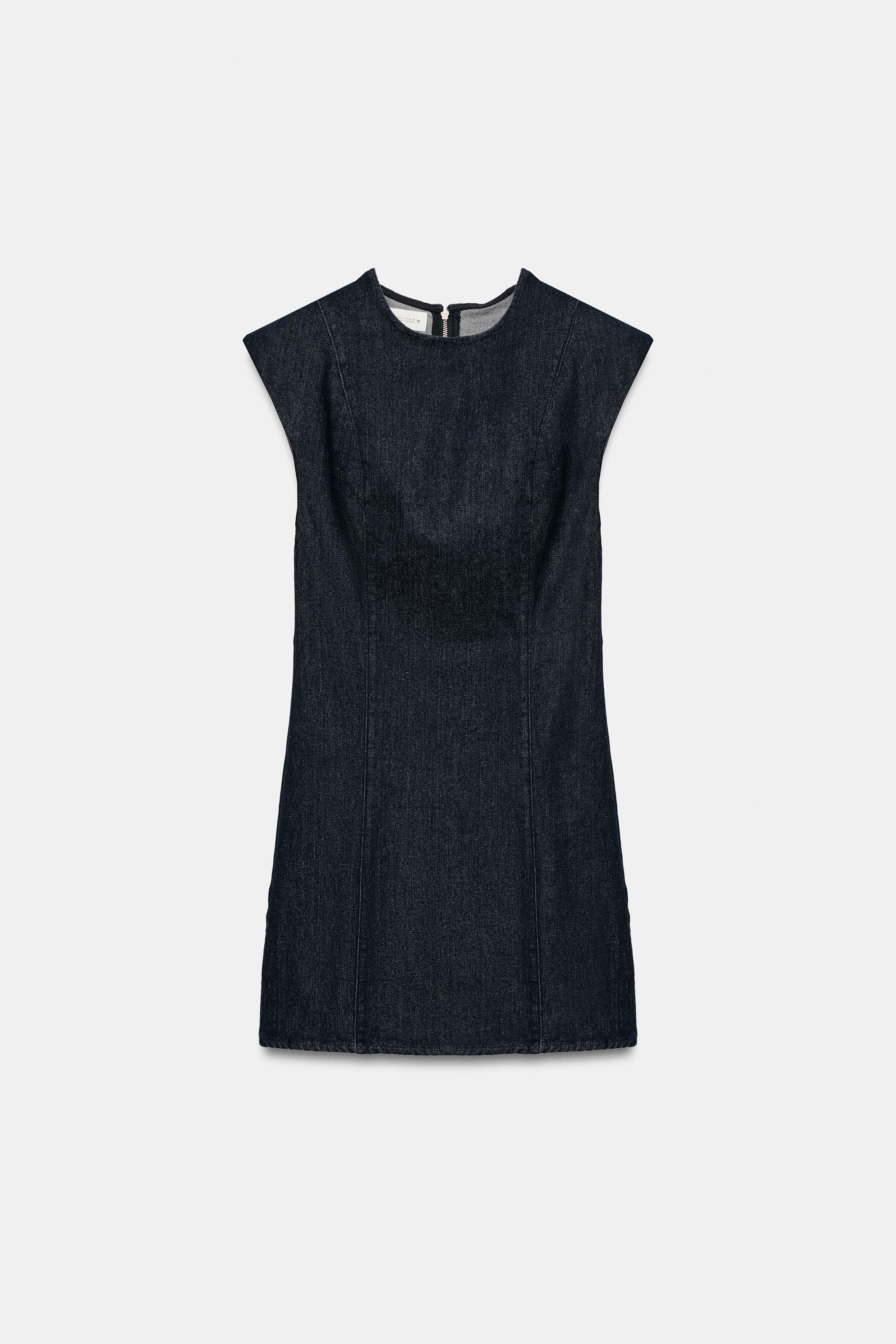 Zara VATKALI TRF DENİM ELBİSE görsel 5