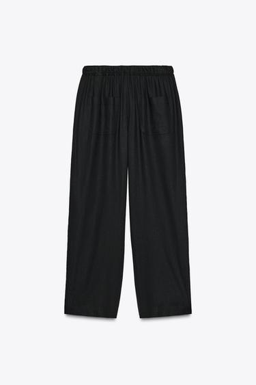 LINEN BLEND TROUSERS WITH BEADED DRAWSTRING - Black by Zara - Image 4