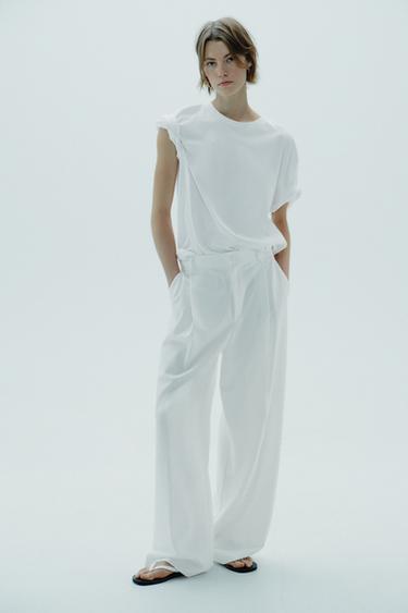 PANTALÓN PINZAS - Blanco de Zara