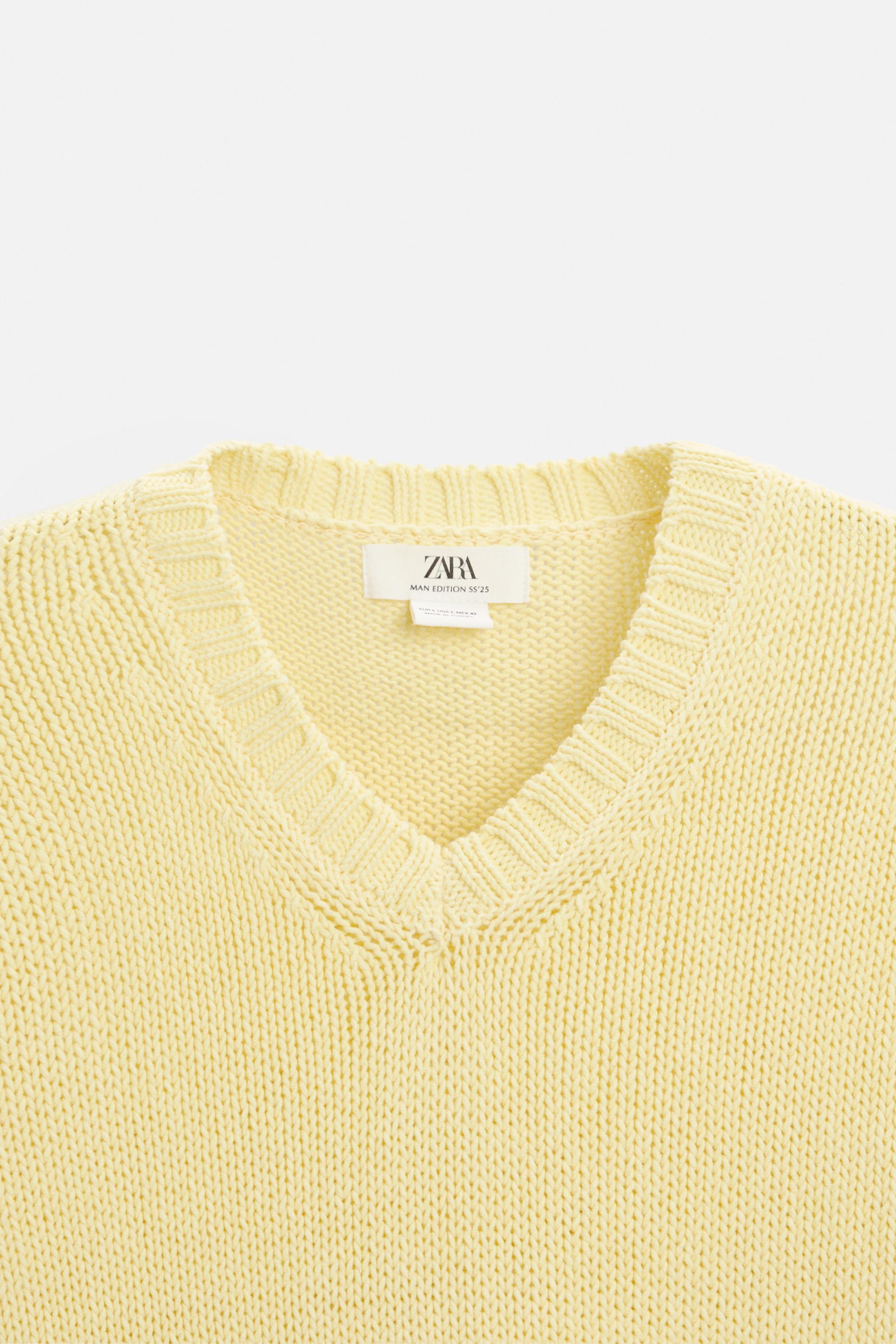 テクスチャー入り生地Vネックセーター - イエロー | ZARA Japan