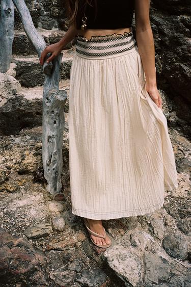 FALDA RÚSTICA CINTURA CONTRASTE - Beige de Zara