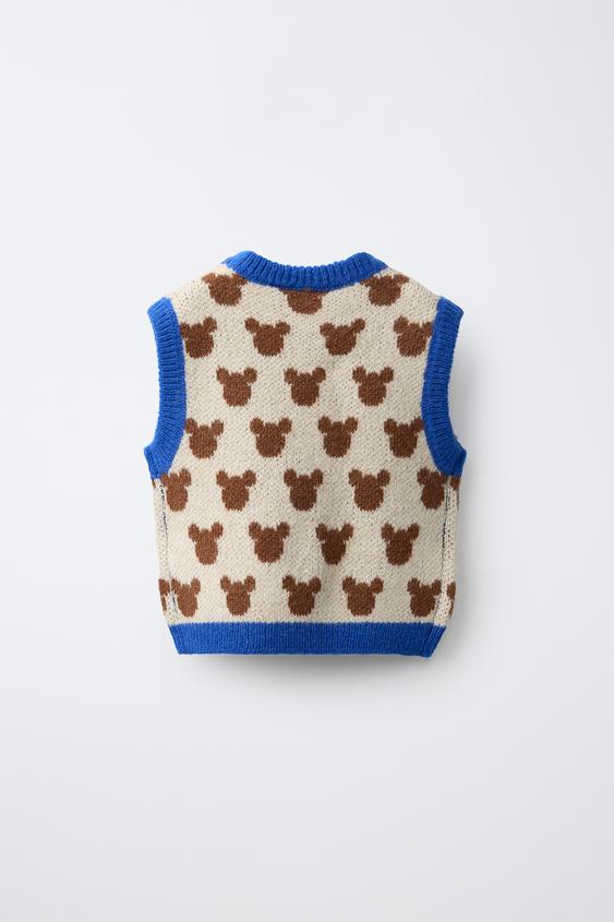 GILET EN MAILLE AVEC LAINE ET ALPAGA MICKEY MOUSE © DISNEY - Écru de Zara - Image 1