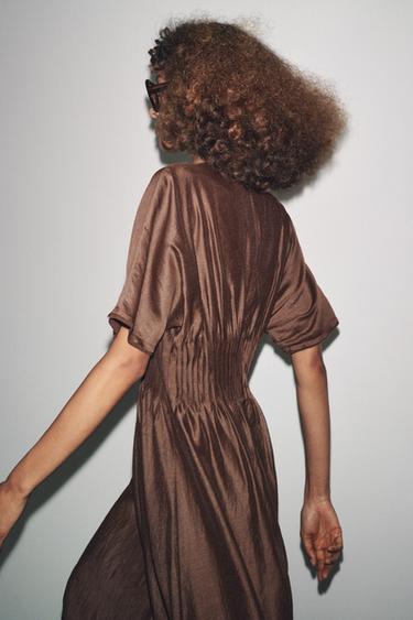 PLEATED WAIST KNIT DRESS WITH MATCHING DETAIL - Brown by Zara - Image 2