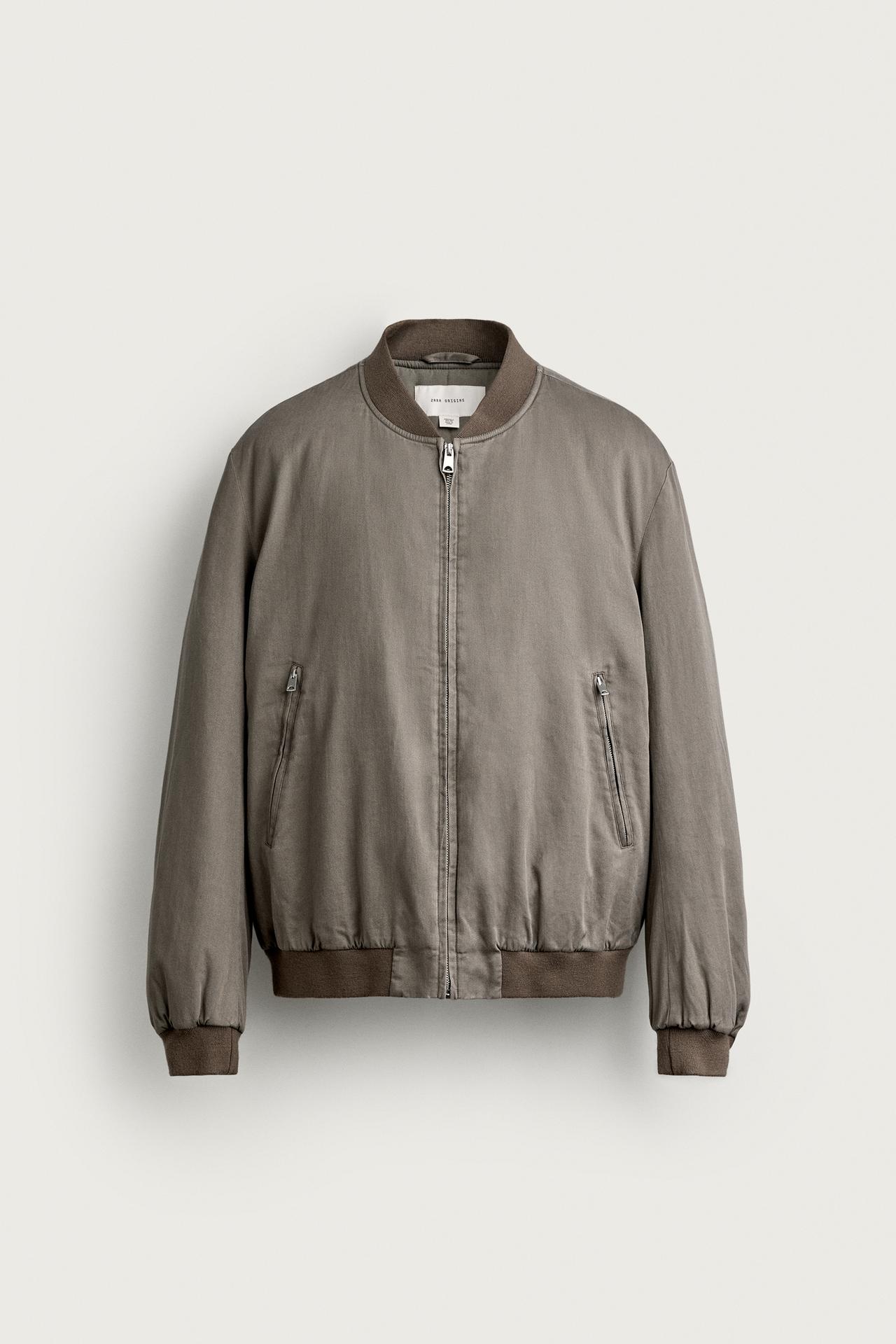 QUILTED BOMBER JACKET — Taupe gray