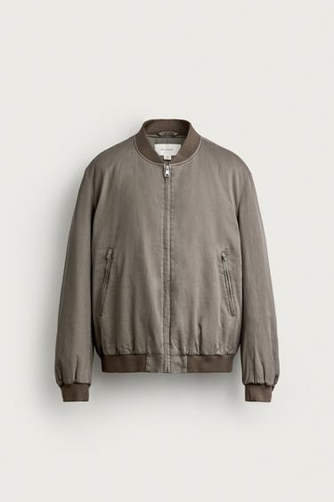 QUILTED BOMBER JACKET — Taupe gray 1