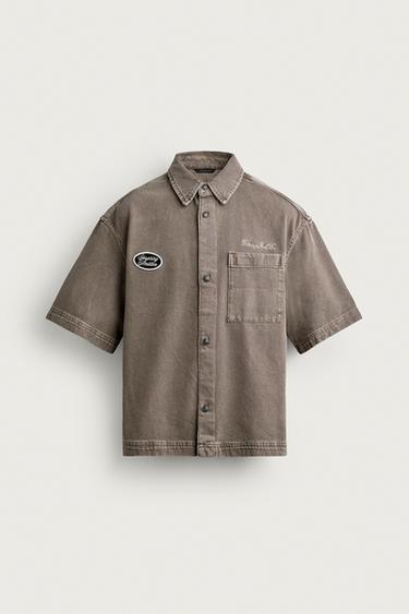 Zaras SKJORTJACKA BOXY FIT MED BRODERI OCH LAPP - Brun/prick