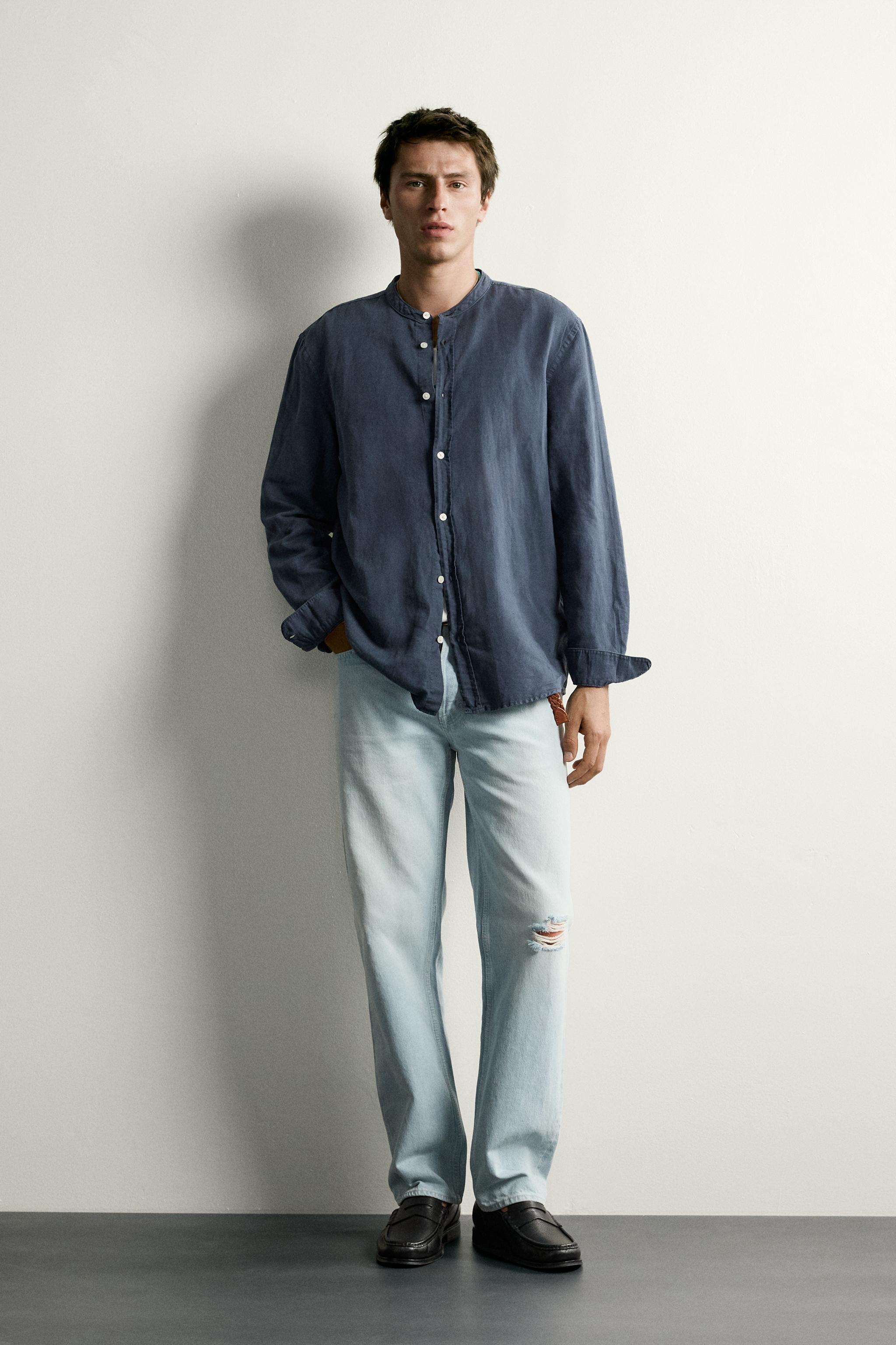 Мужские рубашки Zara LINEN COTTON RELAXED FIT SHIRT