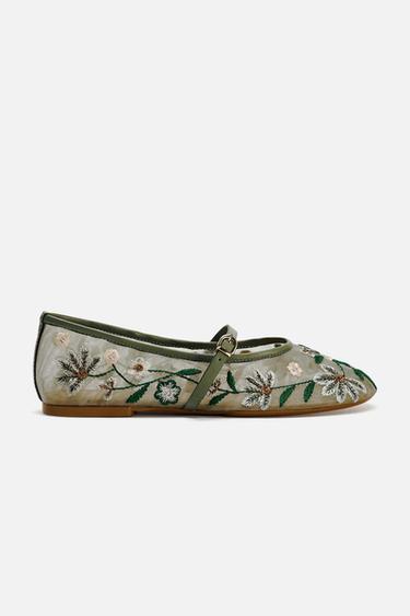 BAILARINA MESH BORDADO FLORES - Verde de Zara