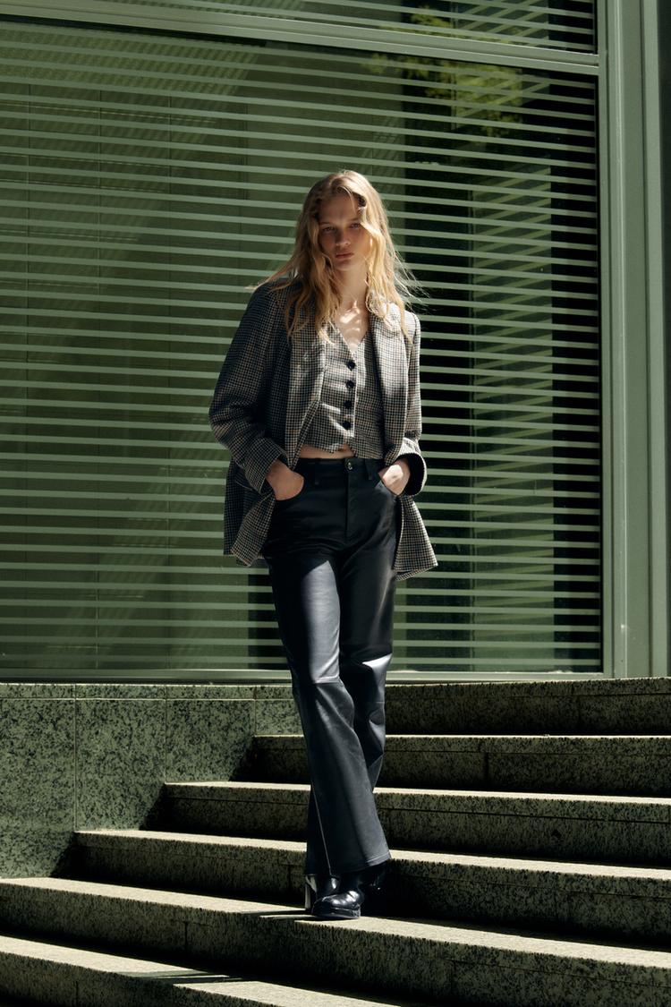 Efecto Piel Chaleco Largo Zara Blanco Efecto Piel Chaleco Largo