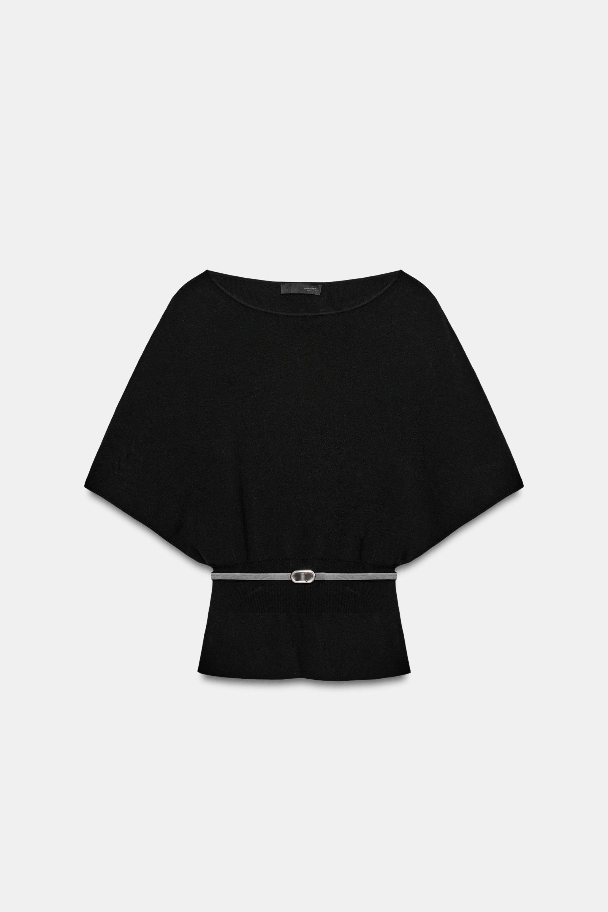 BELTED KNIT TOP — Black