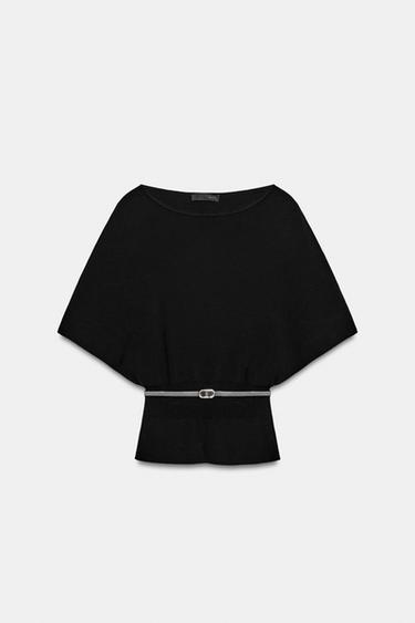 KNIT TOP WITH BELT - Black by Zara