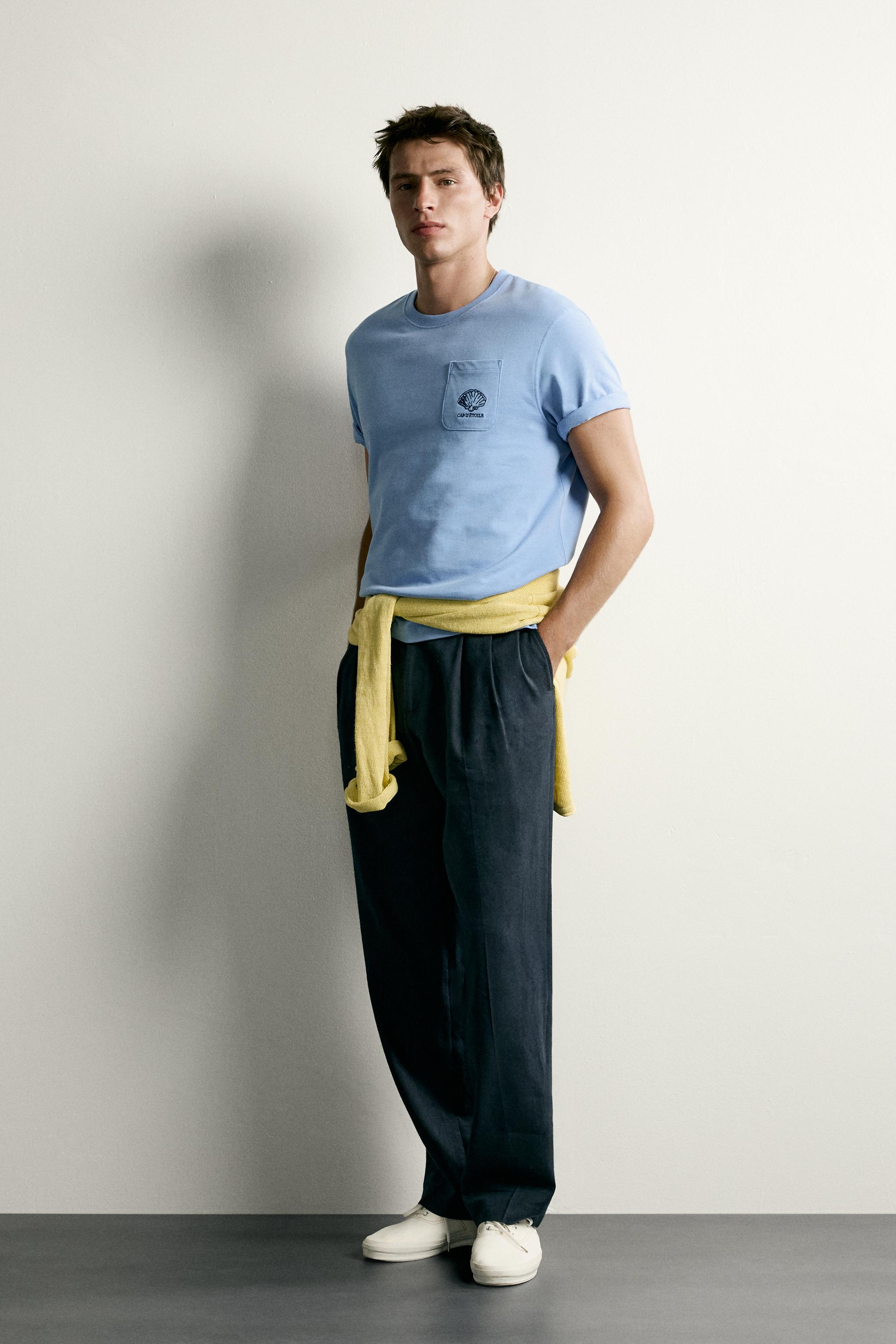 晴 CAMISETA RELAX FIT COMBINADA - Azul-claro | ZARA Brasil