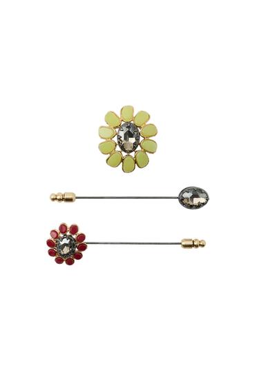 Zara 3-PACK OF FLORAL AND JEWEL BROOCHES - Golden