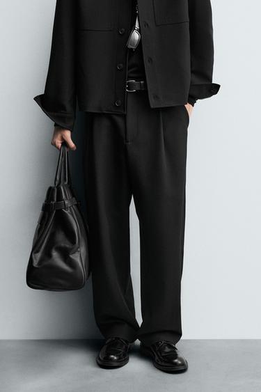 RELAXED FIT PLEATED TROUSERS - Black by Zara