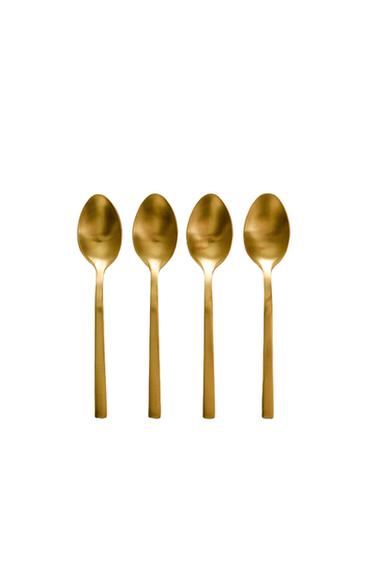 PACK OF GOLDEN STEEL DESSERT SPOONS (PACK OF 4) - Gold by Zara