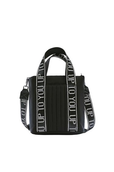MINI NYLON TOTE BAG WITH SLOGAN DETAIL