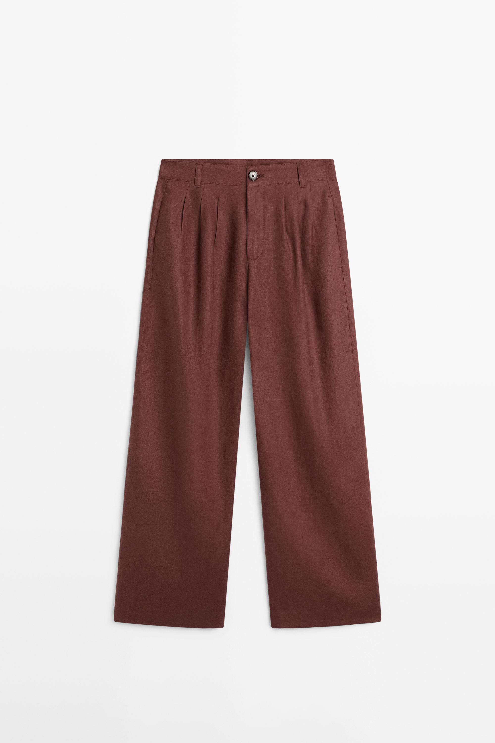 Wide-leg pleated linen trousers