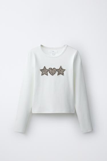 Zara ANIMAL PRINT PATCH T-SHIRT - Oyster-white
