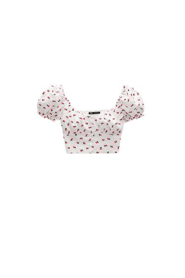 CROP TOP WITH CHERRY EMBROIDERY