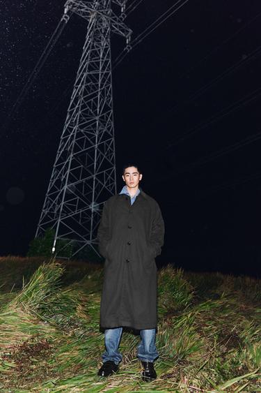 Zara 二合一拼接風衣 - 黑色