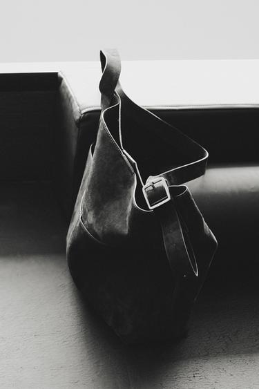 BOLSO SHOPPER PIEL - Verde Caqui de Zara