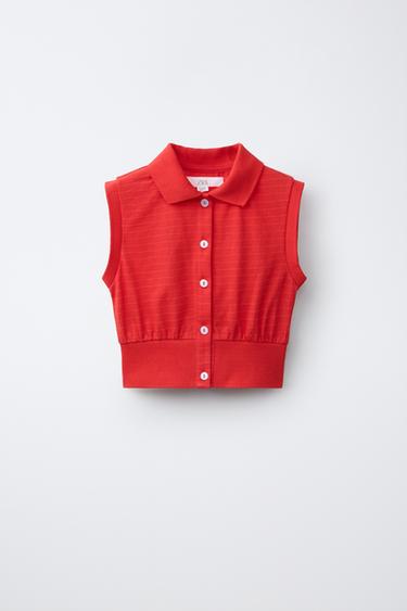 CROPPED POLO MET STREPEN - Rood van Zara