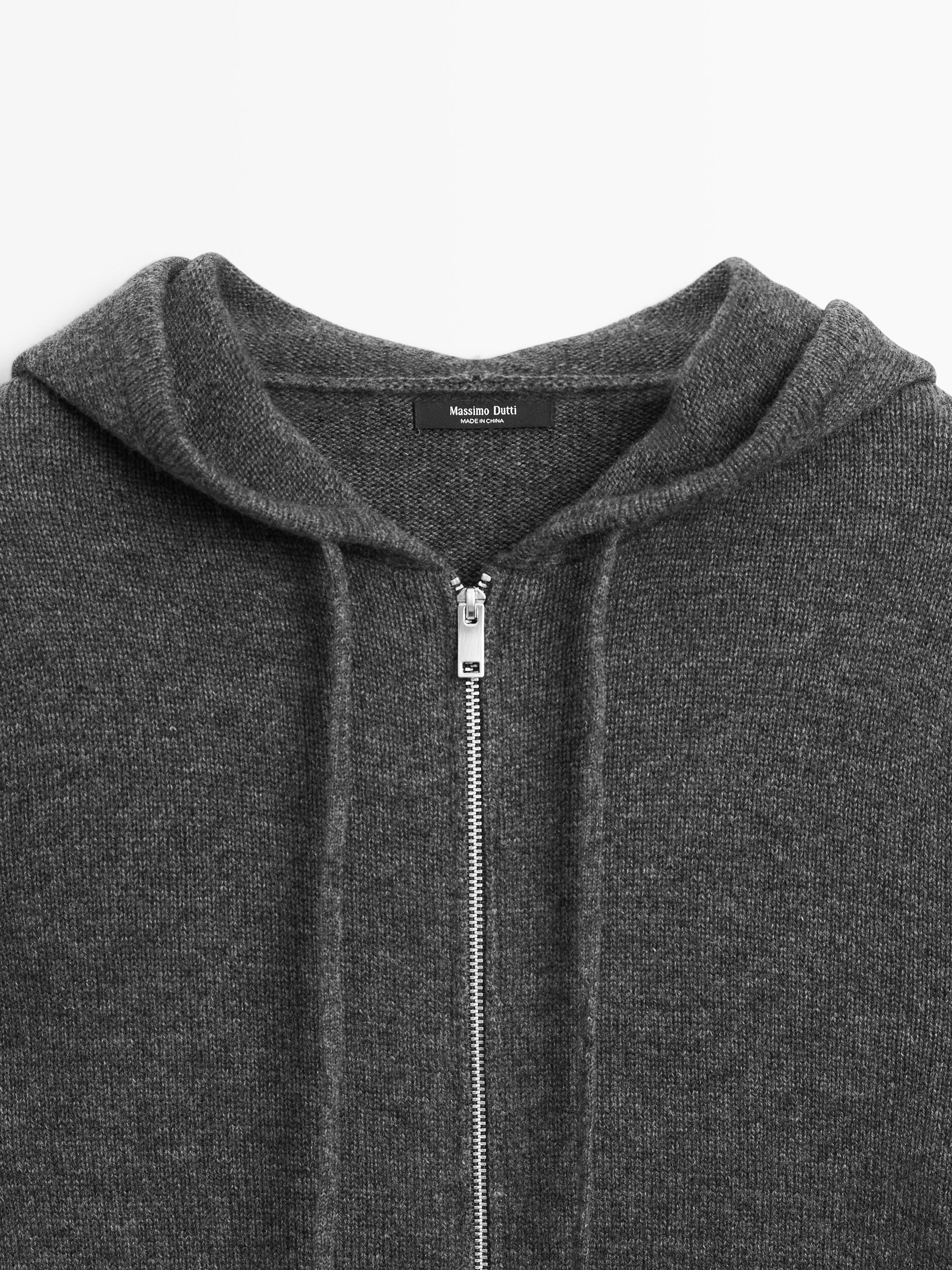 Cardigan zippé à capuche en laine mélangée