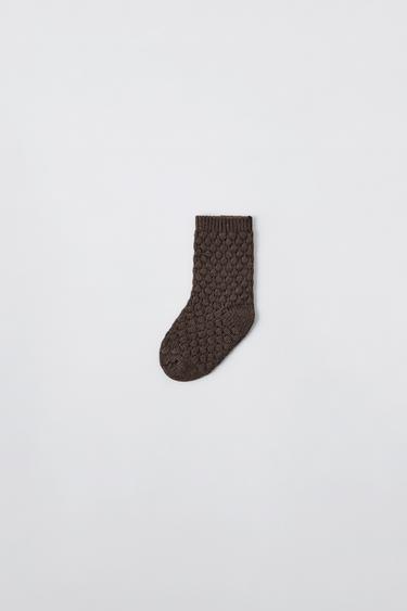 TEXTURED WOOL BLEND SOCKS - Brown by Zara - Image 0