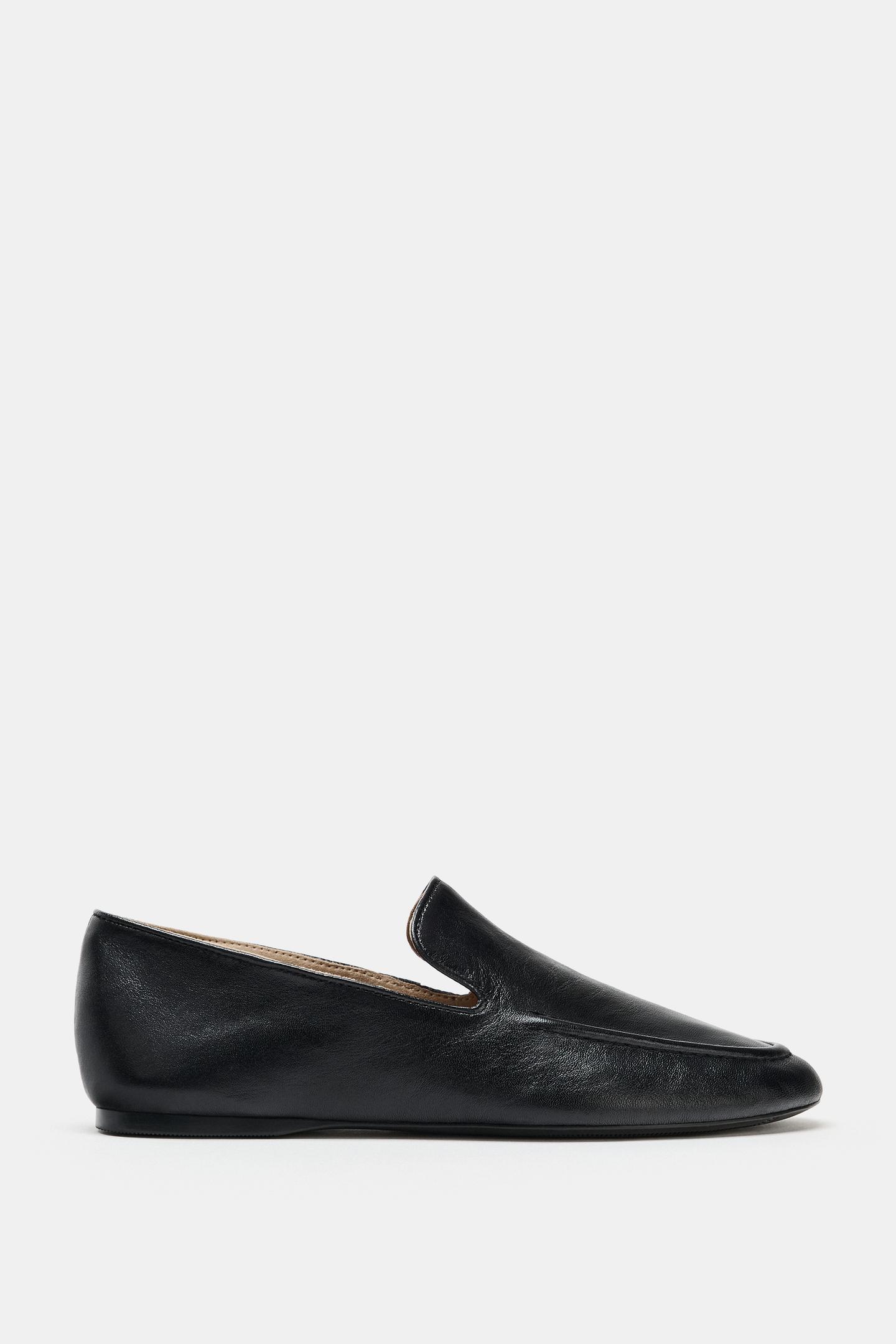 Балетки Zara Leather Flat, цвет: Чёрный