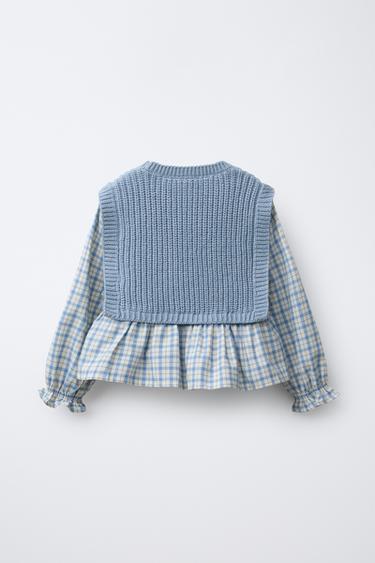 EMBROIDERED KNIT VEST AND CHECK SHIRT SET - Sky blue de Zara - Image 1