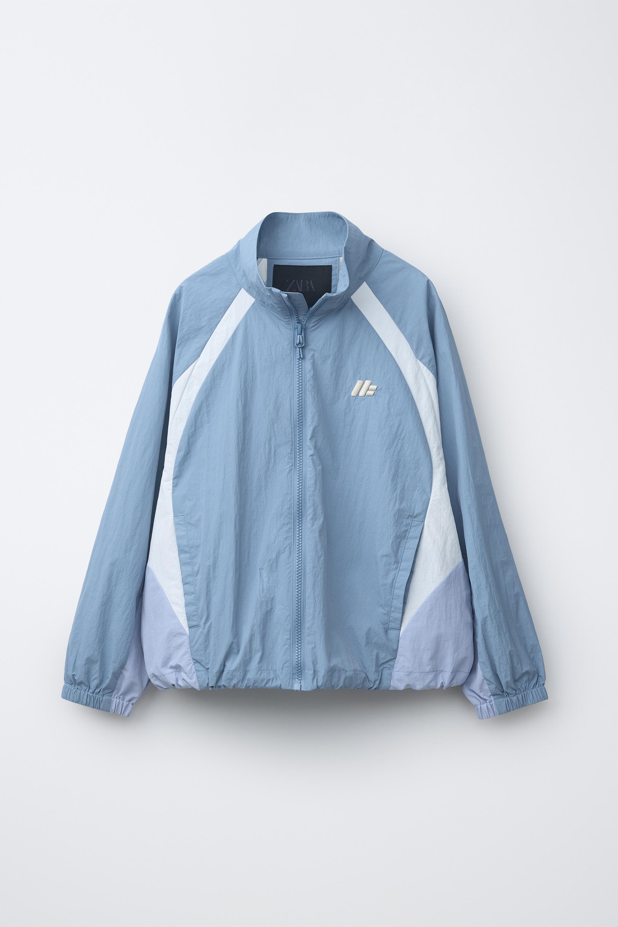 COLOUR BLOCK RAINCOAT WITH EMBROIDERED LOGO - Sky blue | ZARA