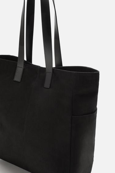 FABRIC AND LEATHER SHOPPER BAG - Black by Zara - Image 4