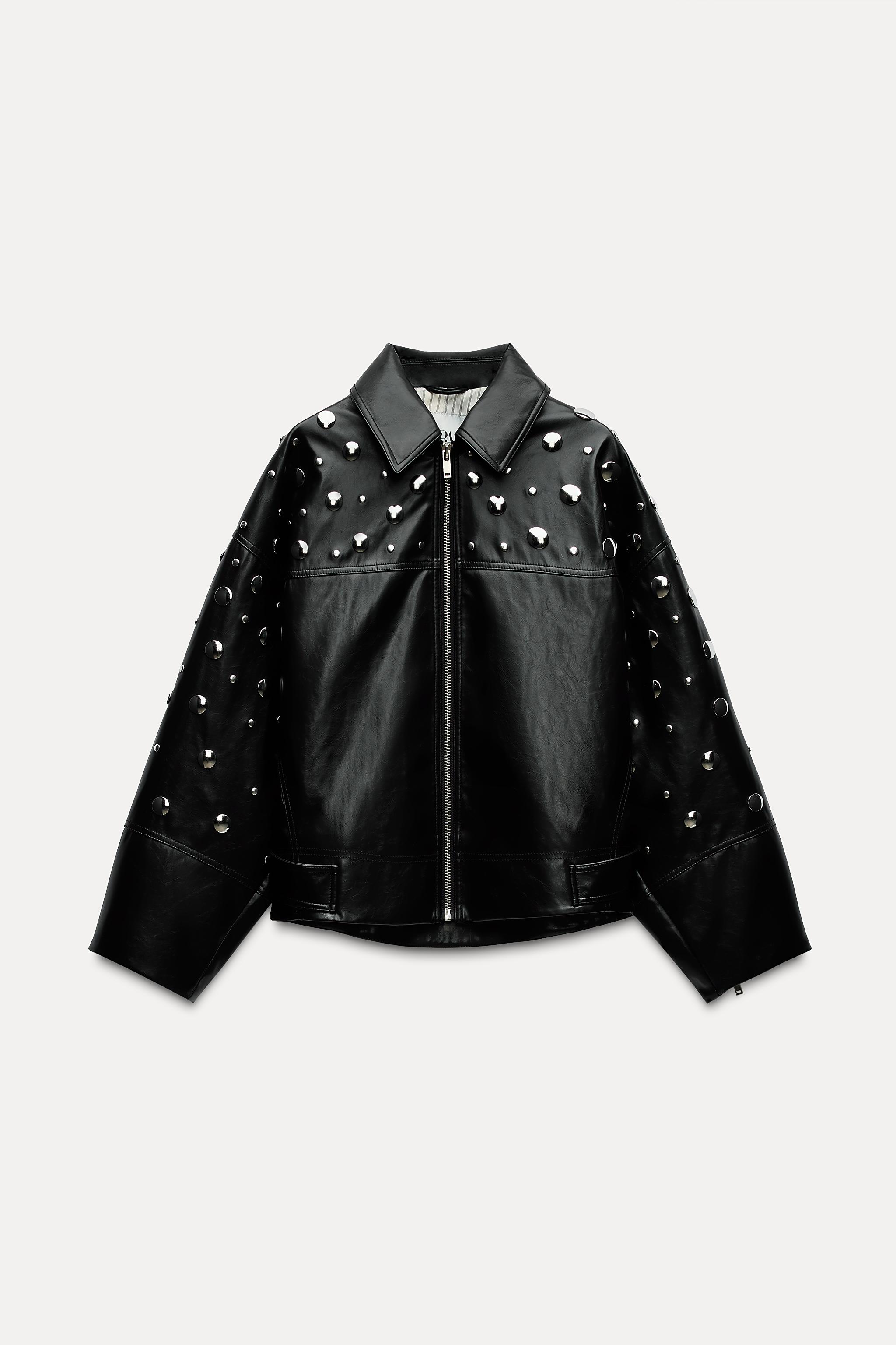 Studded leather jacket zara on sale