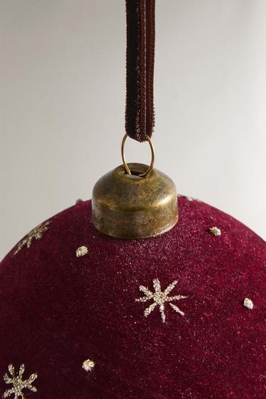 VELVET BAUBLE CHRISTMAS TREE DECORATION WITH STARS - Burgundy by Zara - Image 2
