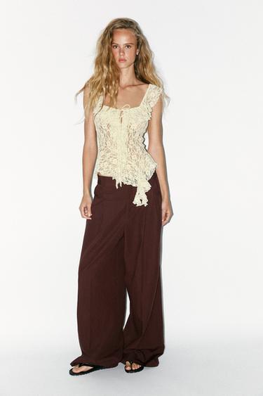 RUFFLED LACE T-SHIRT - Light yellow by Zara - Image 0