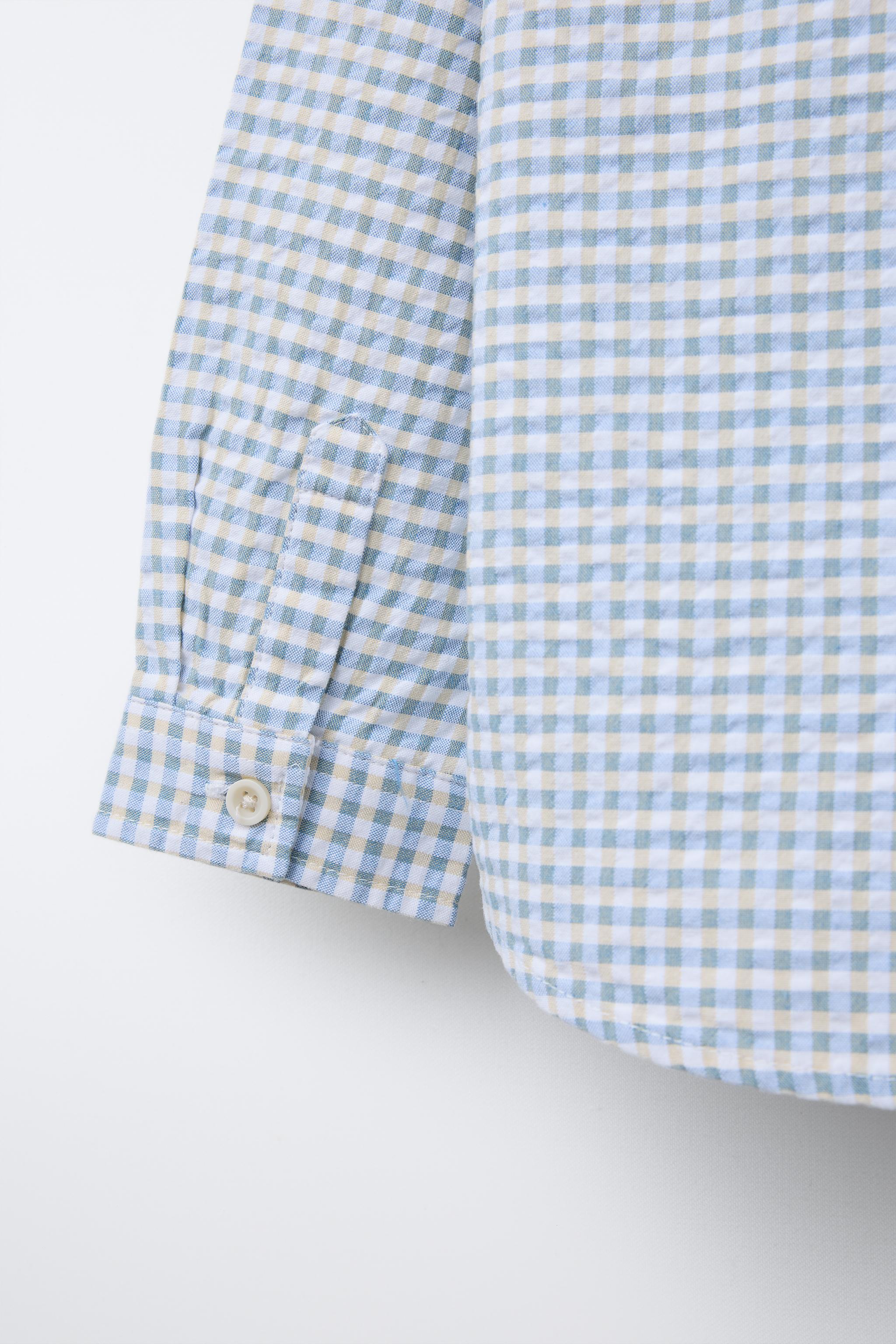 EMBROIDERED GINGHAM SHIRT - Blue | ZARA Canada