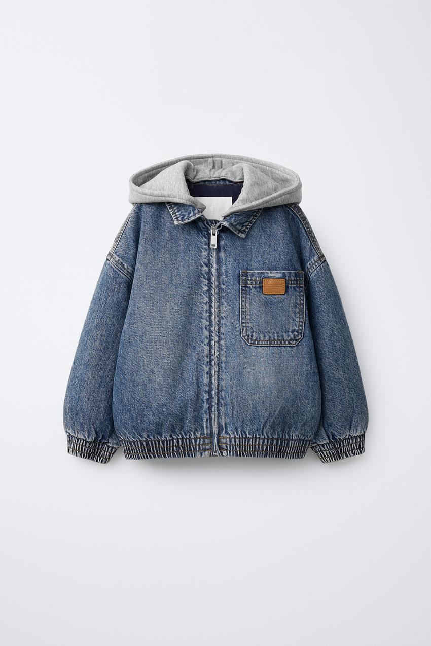 取り外し可能なフリースフード付きデニムジャケット - ブルー | ZARA 