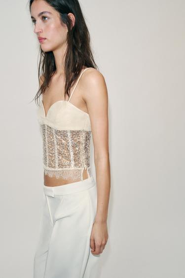 SEQUIN CORSETRY-INSPIRED TOP - Ecru by Zara - Image 3