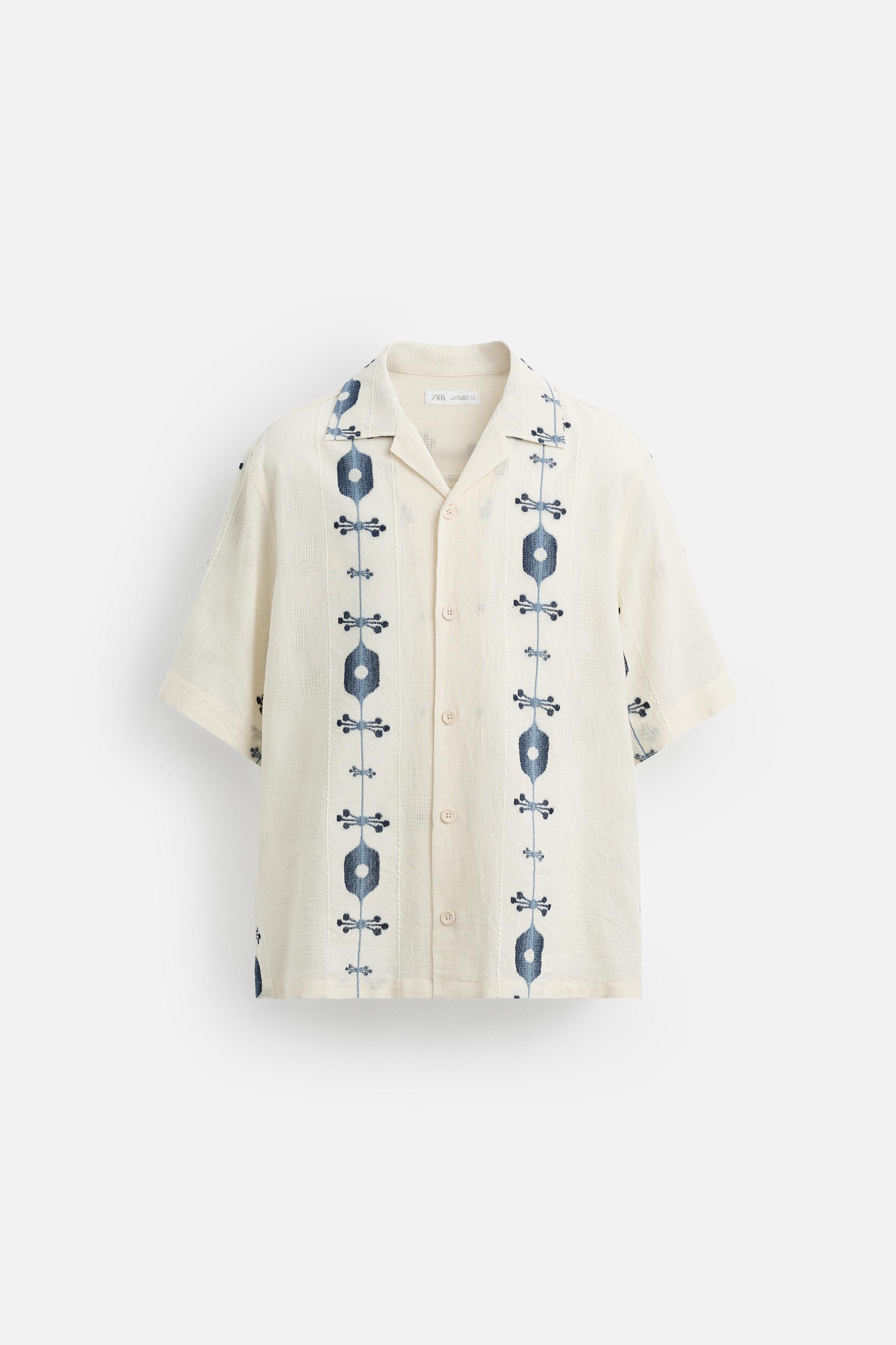 スペイン発送 ZARA コントラストジャカードシャツ カジュアル コントラストジャカードシャツ - インディゴブルー | ZARA Japan