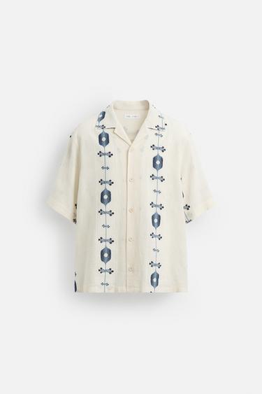 CAMISA JACQUARD CONTRASTE - Índigo da Zara